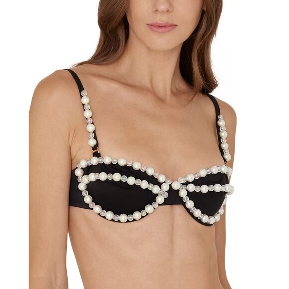 291$ BAHIA MARIA Silvana Beaded Sweetheart Neckline Bikini Top Size S Black - Picture 1 of 1
